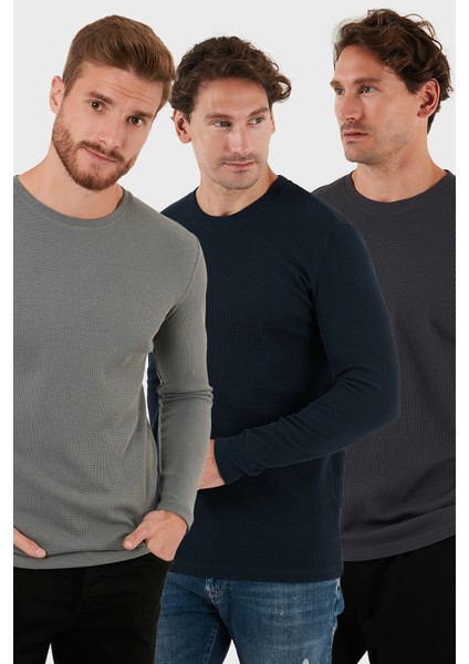 Pamuklu Bisklet Yaka Slim Fit Basic 3'lü Paket Sweat Erkek Sweat 5905073S3