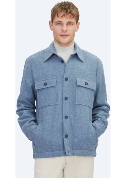Mavi Düz Regular Fit Dokuma Yün Karışımlı Overshırt fırsatları