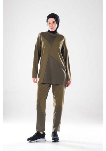 2283_PATCH ve Dikiş Detaylı Esnek Kumaş Tesettür Kadın Spor Eşofman Takımı –cepli Havuç Fit Pantolon fiyatları