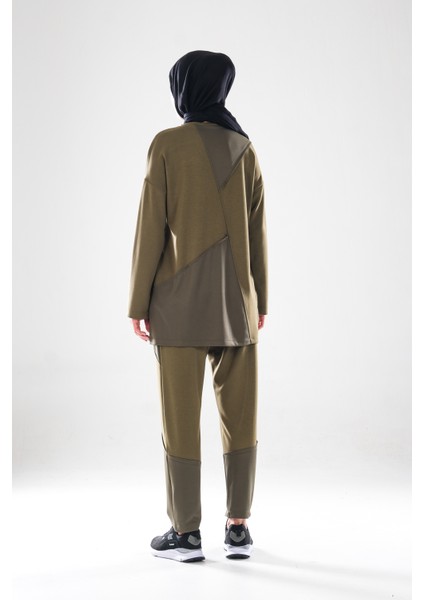 2283_PATCH ve Dikiş Detaylı Esnek Kumaş Tesettür Kadın Spor Eşofman Takımı –cepli Havuç Fit Pantolon modelleri