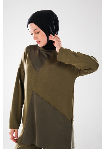 2283_PATCH ve Dikiş Detaylı Esnek Kumaş Tesettür Kadın Spor Eşofman Takımı –cepli Havuç Fit Pantolon fırsatları