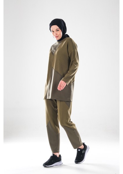 2283_PATCH ve Dikiş Detaylı Esnek Kumaş Tesettür Kadın Spor Eşofman Takımı –cepli Havuç Fit Pantolon indirimleri