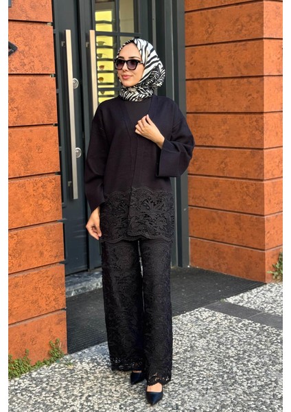 Dantel Detay Pantolonlu Takım 25W4025 Siyah