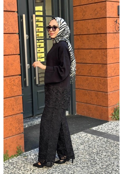 Dantel Detay Pantolonlu Takım 25W4025 Siyah fiyatları