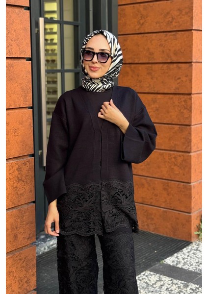 Dantel Detay Pantolonlu Takım 25W4025 Siyah modelleri