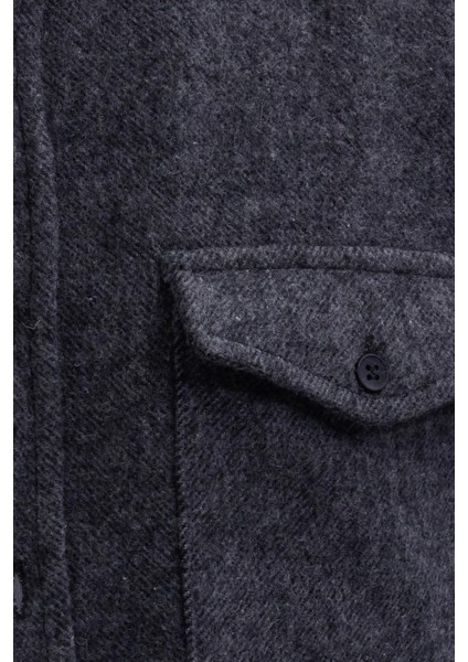 Erkek Slim Fit Tek Cep Kapaklı Düz Oduncu Spor Koyu Gri Gömlek