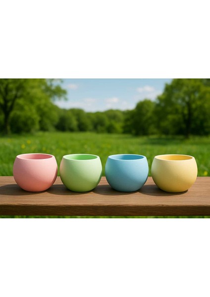 4'lü El Yapımı Renkli Dekoratif Saksı - Handmade Taş Tozu Mumluk Kalemlik Sukulent Seti Mini Vazo