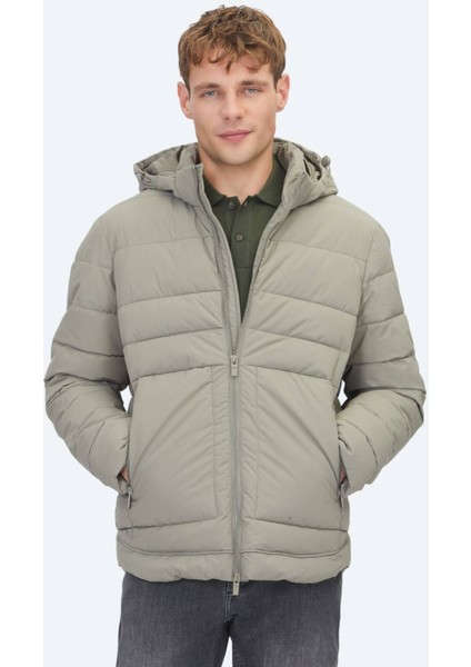 Haki Regular Fit Kapüşonlu Casual Dokuma Mont