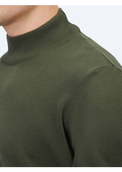 Haki Yarım Balıkçı Yaka Jakarlı Yün Karışımlı Triko Kazak indirimleri