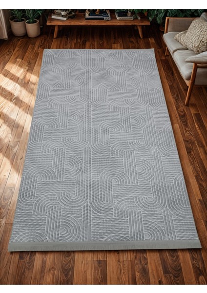 Smart Diamond Gri Saçaklı Kabartmalı Yıkanabilir Kaymaz Taban Kesme Yolluk Halı indirimleri