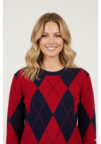 Kadın Baklava Desenli Triko Kazak MKP126 Bordo modelleri