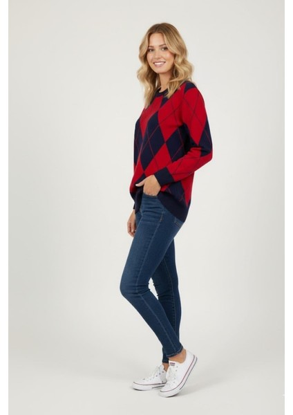 Kadın Baklava Desenli Triko Kazak MKP126 Bordo fırsatları