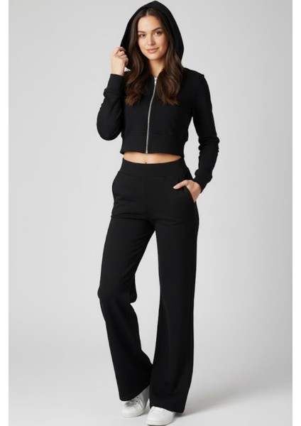 Taytlı Kapüşonlu Eşofman Takımı M2296 Siyah