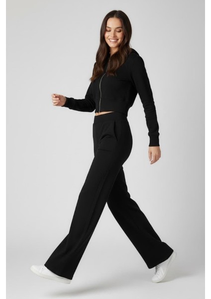 Taytlı Kapüşonlu Eşofman Takımı M2296 Siyah modelleri