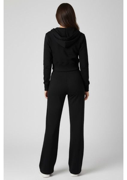Taytlı Kapüşonlu Eşofman Takımı M2296 Siyah
