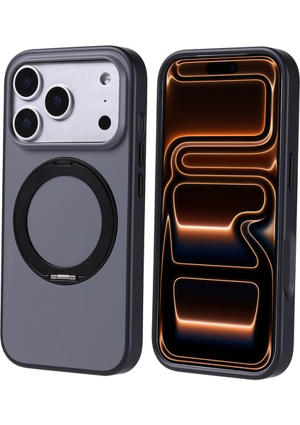 iPhone 17 Pro Kılıf M-Safe Şarj Özellikli Standlı Omsy Proton Silikon Kapak - Siyah