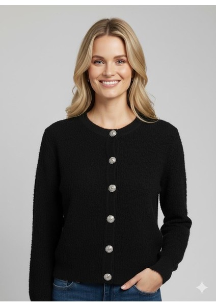 Kadın Düğmeli Yumuşak Triko Hırka M7361K26 Siyah fiyatları