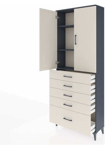 Arges Dolap 3 Raflı 5 Çekmeceli 2 Kapaklı 88X30X221 Antrasit-Aytaşı fırsatları