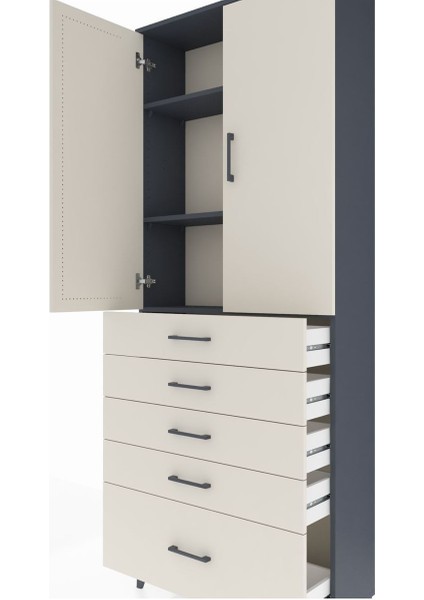 Arges Dolap 3 Raflı 5 Çekmeceli 2 Kapaklı 88X30X221 Antrasit-Aytaşı indirimleri