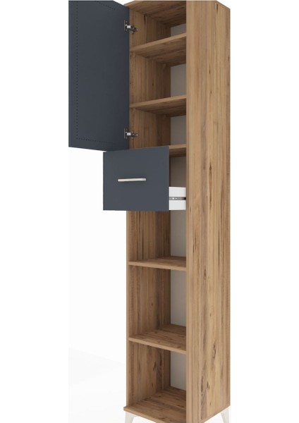 Hyperion Dolap 5 Raflı Tek Çekmeceli Tek Kapaklı 44X44X243 Çam-Antrasit indirimleri