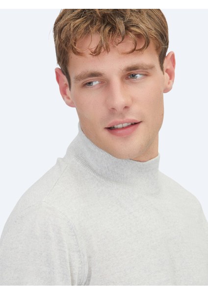 Açık Gri Yarım Balıkçı Yaka Jakarlı Yün Karışımlı Triko Kazak modelleri