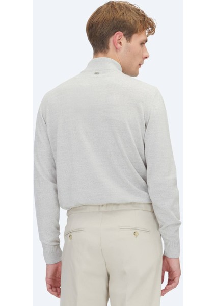 Açık Gri Yarım Balıkçı Yaka Jakarlı Yün Karışımlı Triko Kazak fırsatları