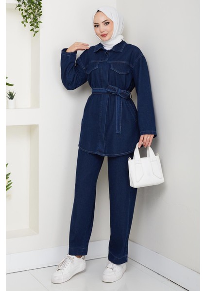 Kadın Düğmeli Kuşaklı Lacivert Ikili Takım fırsatları