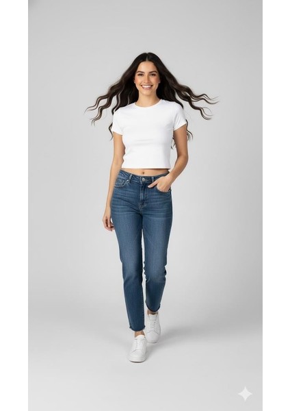 Kesik Paça Yüksek Bel Jean M5254 Kar Yıkama fiyatları