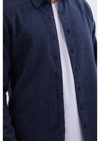Erkek Slim Fit Dar Kesim Uzun Kollu Düz Kışlık Oduncu lacivert Gömlek modelleri