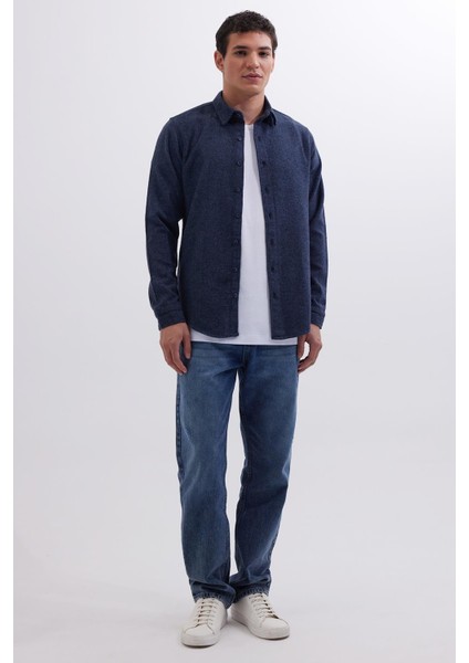 Erkek Slim Fit Dar Kesim Uzun Kollu Düz Kışlık Oduncu lacivert Gömlek fırsatları
