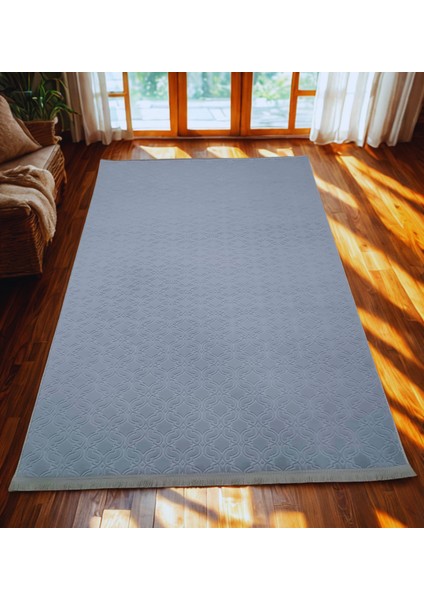 Elit Embos Gri Kabartmalı Saçaklı Kaymaz Taban Yıkanabilir Kesme Yolluk Halı modelleri