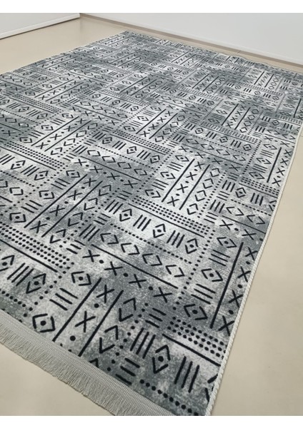 Iskandinav Desen Saçaklı Gri Kaymaz Taban Yıkanabilir Kesme Yolluk Halı modelleri