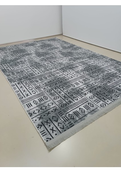 Iskandinav Desen Saçaklı Gri Kaymaz Taban Yıkanabilir Kesme Yolluk Halı fırsatları