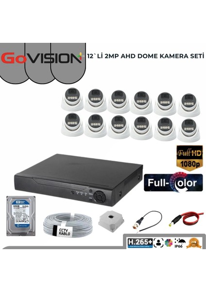 Go Vision 12'li Dome Kamera Seti 2mp 3.6mm Full Color Serisi