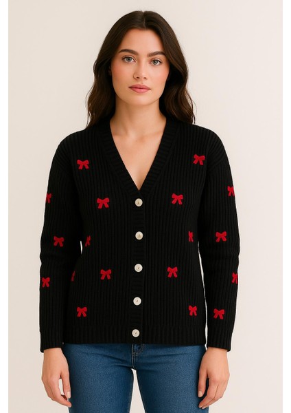 Fiyonklu Triko Hırka M490K26 Siyah