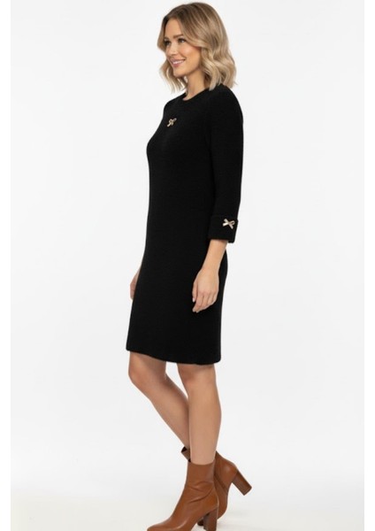Kadın Fiyonk Detaylı Triko Elbise M7504 Siyah fiyatları