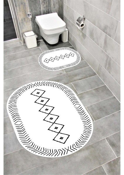 Su Emici Yumuşak Kaymaz Sünger Dolgulu Yıkanabilir Dekoratif Banyo Paspası Takımı Iskandinavoval