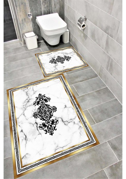 Su Emici Yumuşak Kaymaz Taban Sünger Dolgulu Yıkanabilir Dekoratif Banyo Paspası Takımı EHL222