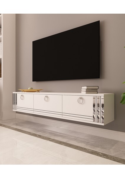 Hari Tv Ünitesi Duvara Monte Gümüş | Beyaz - Beyaz