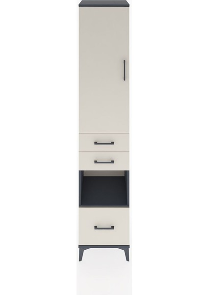 Hyperion Dolap 4 Raflı 3 Çekmeceli Tek Kapaklı 44X44X221 Antrasit-Aytaşı