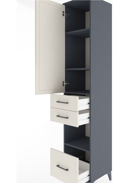 Hyperion Dolap 4 Raflı 3 Çekmeceli Tek Kapaklı 44X44X221 Antrasit-Aytaşı indirimleri