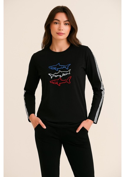 Baskılı Uzun Kollu Tunik M10640 Siyah