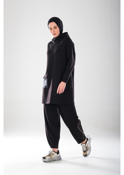 2286_Kadın Kapüşonlu Körüklü Cepli D Tokalı 2'li Takım – Cepli Pensli Harem Pantolonlu Tesettür Spor Takım fiyatları