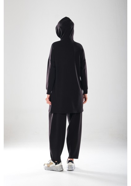 2286_Kadın Kapüşonlu Körüklü Cepli D Tokalı 2'li Takım – Cepli Pensli Harem Pantolonlu Tesettür Spor Takım indirimleri