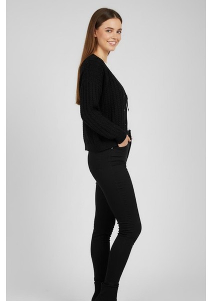 Metal Düğmeli Örgü Hırka M478K26 Siyah modelleri