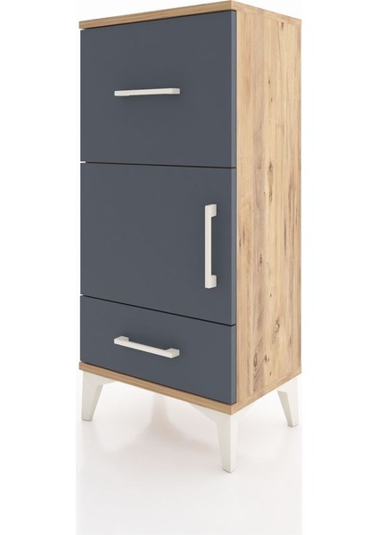 Arges Komodin Tek Raflı 2 Çekmeceli Tek Kapaklı 44X30X96 Çam-Antrasit modelleri