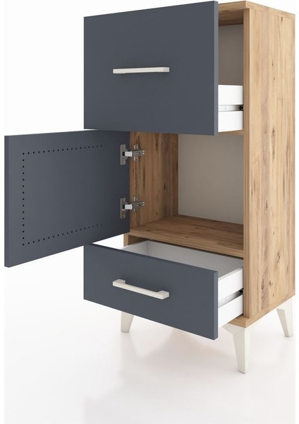 Arges Komodin Tek Raflı 2 Çekmeceli Tek Kapaklı 44X30X96 Çam-Antrasit fırsatları