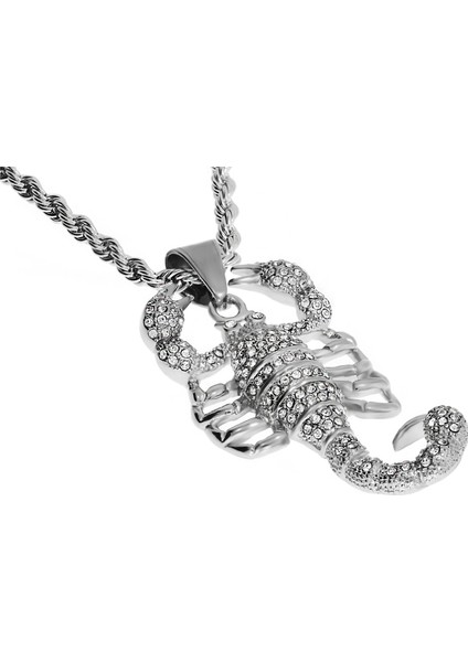 Unisex Akrep Model Taşlı Çelik Kolye