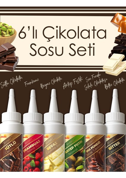 6'lı Çikolata Sosu Seti - Waffle& Krep& Pankek& Tatlı& Dondurma& Kruvasan& San Sebastian Sos - 6*300 Gr