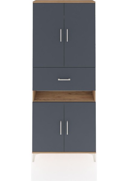 Arges Dolap 5 Raflı Tek Çekmeceli 4 Kapaklı 88X30X221 Çam-Antrasit